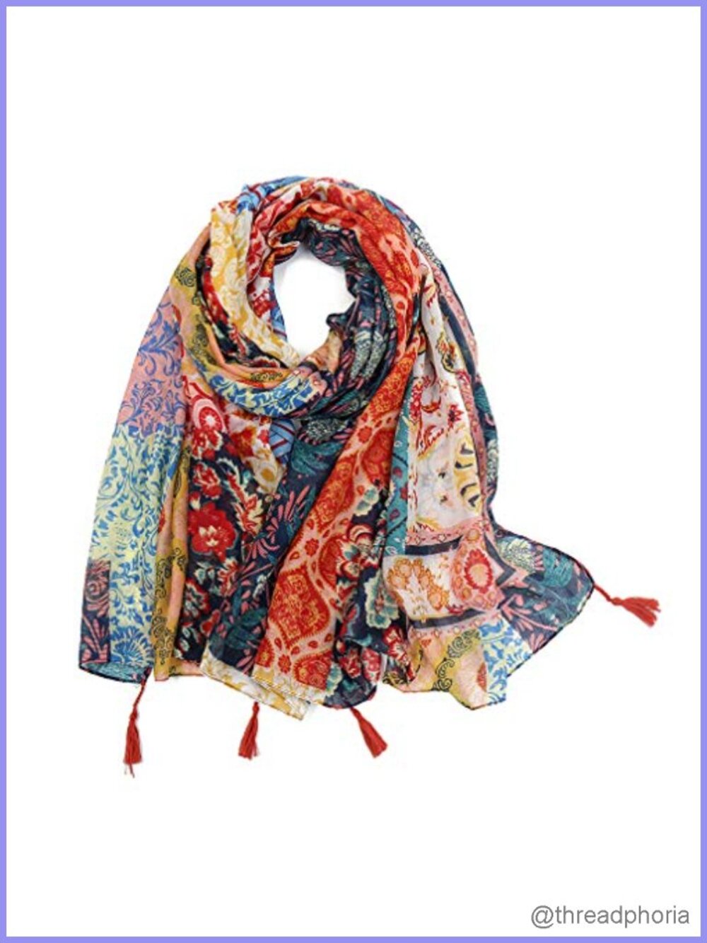 Boho Floral Printed Lightweight Fringed Scarf Shawl Wrap 100% Polyester Women's